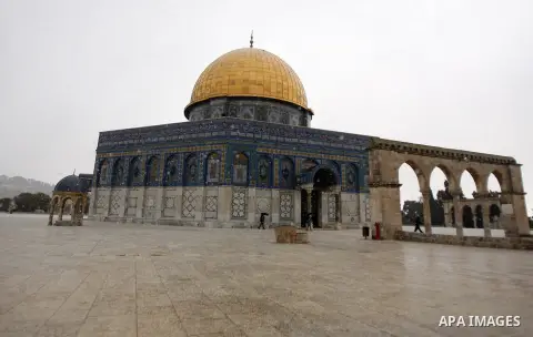 An overview of Jerusalem, on January 9, 2013. as a snow storm rolls into the city with waves of sleet, hail and high winds. Photo by Mahfouz Abu Turk