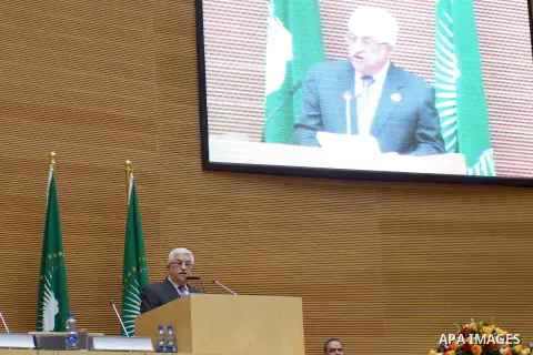 Palestinian President Mahmud Abbas delivers a speech at the 20th Ordinary Session of The Assembly of the Heads of State and Government (OSOA) of the African Union (UA) in Addis Ababa Ethiopia on January 27, 2013. Photo b...
