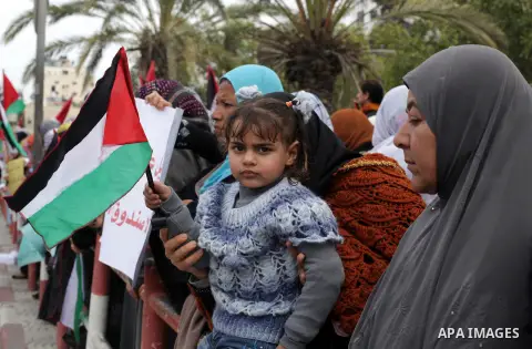 Palestinian women gather for a demonstration calling for the end of the political division between the Gaza Strip Hamas-led leadership and the Palestinian Authority Fatah-led in Gaza city, on Feb. 19, 2013. Photo by Ashr...