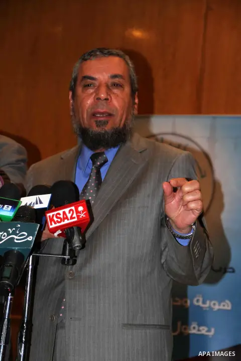 Egyptian Salafi members of al-Nour party attend a press conference to announce the participation of the next parliamentary election to the People's Assembly, in Cairo on February 25, 2013. Photo by Tarek al-Gabas