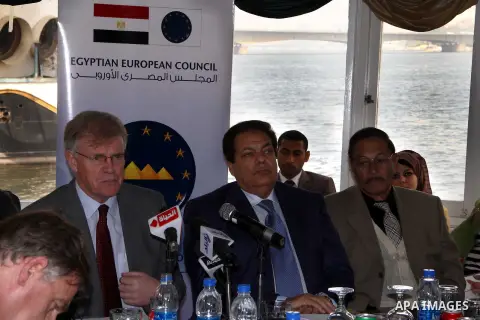 Egyptian and European members of Economic Cooperation Council attend a meeting to discus the opportunities for cooperation between Egypt and the European Union in economic fields, in Cairo on February 26, 2013. Photo by...