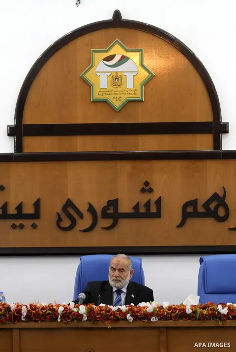 The spokesman of the Palestinian Parliament in Gaza Strip, Ahmed Bahar delivers speech during a press conference to discuss issue the death of the Palestinian prisoner in an Israeli jail, in Gaza city on Feb. 28, 2013. P...