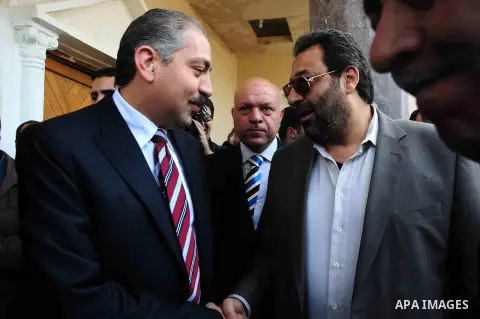 Egyptian Sports Minister visits the headquarters of the Egyptian Football Association in Cairo on march 10, 2013. The headquarters of the Egyptian Football Association in Cairo were set ablaze by fans of the local Al-Ahl...