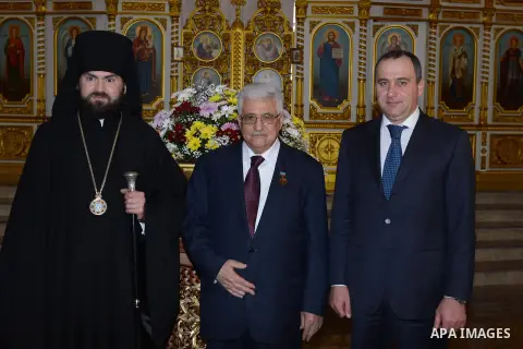 Palestinian President Mahmoud Abbas (Abu Mazen) visits the Nikolsky monastery. in Cherkessia, in March 16, 2013 . Photo by Thaer Ganaim