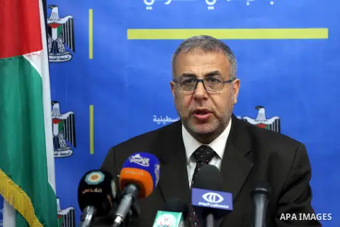 Palestinian Minister of Health mofeed Almakhllaty speaks during a press conference, in Gaza city, on Apr. 01, 2013. . Photo by Mohammed Asad
