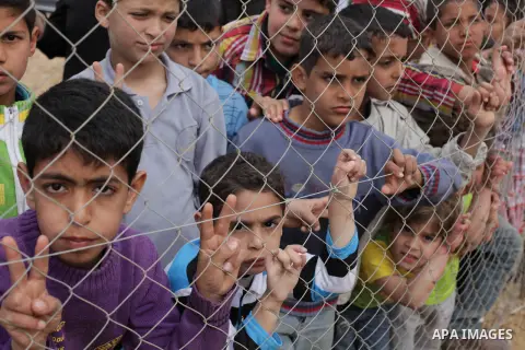 Palestinian children take part in a rally next to a prison in Gaza City that had been used by Israeli security services to keep Palestinian prisoners during Israel's occupation of Gaza Strip April 11, 2013. A Hamas priso...