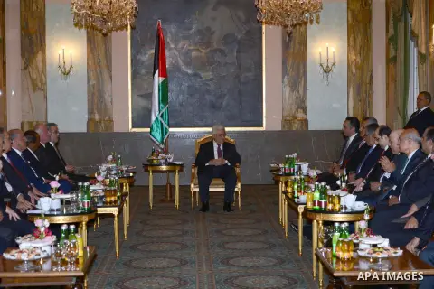 Palestinian President Mahmoud Abbas (Abu Mazen) meets with the arab ambassadors in Vienna in Germany, on Apr. 29, 2013. Photo by Thaer Ganaim