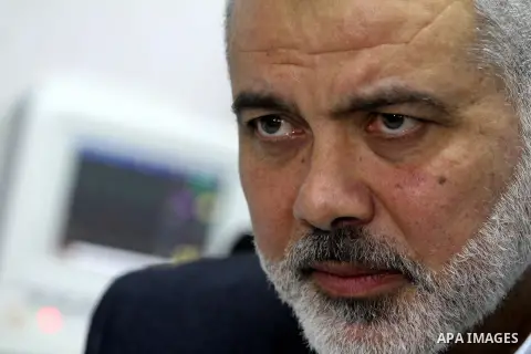 Palestinian Prime Minister in Gaza strip, Ismail Haniyeh speaks a press conference after his visit for Abdel Aziz Shahin leader of the Fatah at Al-Quds hospital in Gaza City on May 7, 2013. Shahin entered the hospital af...