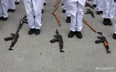 Palestinian police officers take part in an exhibition titled "Our return in our union" in Gaza city on May 13, 2013. Palestinians will mark Nakba, or catastrophe, which commemorates the exodus of hundreds of thousands o...