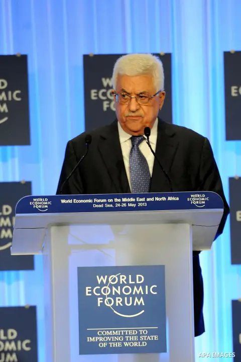 Palestinian President Mahmoud Abbas (Abu Mazen) speaks in a World Economic Forum at the Dead Sea in Jordan on May 25, 2013. Photo by Thaer Ganaim