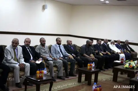 Palestinian Prime Minister in Gaza strip, Ismail Haniyeh receives Moroccan delegation at his house in Gaza City on May 27, 2013. Photo by Ashraf Amra