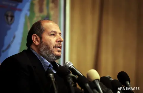 Palestinian Hamas leader Khalil al-Hayya speaks during a press conference in Gaza City on Aug 12, 2013. al-al-Hayya said that his movement strongly rejects the Palestinian Authority's return to negotiations, and warned t...