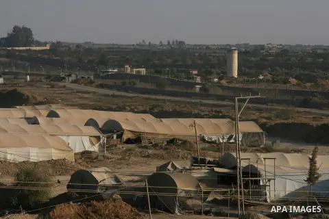 Tents covering entrances to smuggling tunnels along the Gaza-Egypt border, near the southern Gaza Strip town of Rafah on August 24, 2013. Egyptian authorities closed on July 5, 2013. The tunnels are a vital lifeline for...