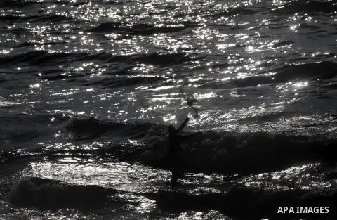 A Palestinian fisherman enjoys fishing at the beach of Gaza City along al-Shati refugee camp's coast, in Gaza City on Aug 29, 2013. Photo by Ashraf Amra
