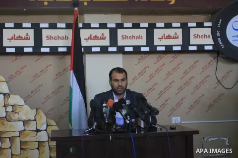 Palestinian Interior ministry spokesman in Gaza Strip, Islam Shahwan, hold a press conference , in Gaza City on Sept. 06,2013. Interior ministry in Gaza Strip arrested Palestinians accused of plotting against the governm...