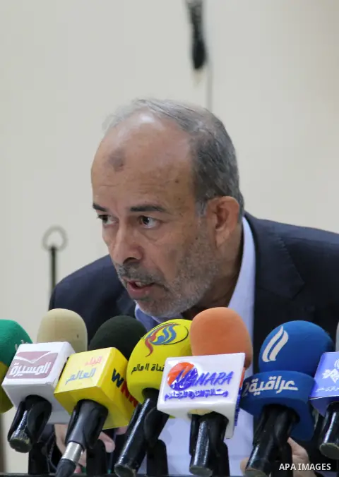 The Adviser to the Prime Minister in Gaza Strip for political affairs, Yousef Rizqa, speaks during a political forum named 'Arab Spring and Gaza Strip, effects and results' in Gaza City on October 08, 2013. Photo by Mosa...