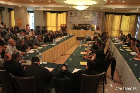 Members of human rights organizations attend a meeting in Gaza City on October 09, 2013. International and Gaza-based rights organizations have expressed particular concern over Hamas’s policies toward prisoners, calling...
