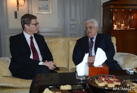 Germany Foreign Minister Guido Westerwelle meets with the President of the Palestinian Authority, Mahmoud Abbas, in Berlin, on October 18, 2013. Main topics of the meeting are the Middle East peace process and Germany's...