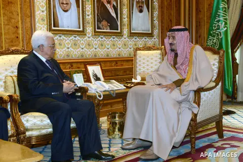 Palestinian President Mahmoud Abbas (R) meets with Saudi's Crown Prince Salman bin Abdul Aziz al-Saud, in Riyadh on November 20, 2013. Photo by Thaer Ganaim
