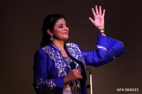 Palestinian singer Sana Moussa sings during the Conclusion of'' Music nights in Jerusalem of Arab'' festival, in Jerusalem, on Nov. 23, 2013. The festival organised by Edward Said music conservatory for the fifth year in...