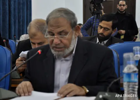 Palestinian Hamas leader Mahmoud al-Zahar, attends the meeting with members of the Palestinian Legislative Council, at the Legislative Council, in Gaza City on Dec. 04, 2013. Photo by Mohammed Talatene