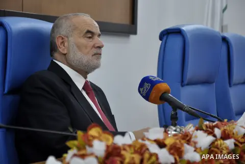 The spokesman of the Palestinian Parliament in Gaza Strip, Ahmed Bahar meets with Members of the Palestinian Legislative council at the Legislative Council, in Gaza City on Dec. 04, 2013. Photo by Mohammed Talatene