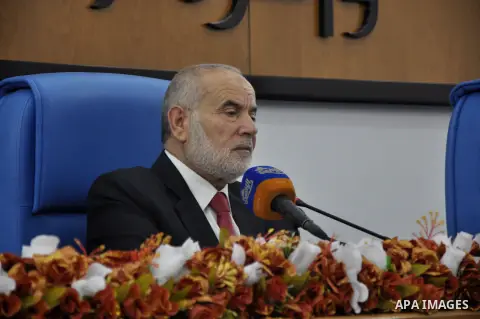 The spokesman of the Palestinian Parliament in Gaza Strip, Ahmed Bahar meets with Members of the Palestinian Legislative council at the Legislative Council, in Gaza City on Dec. 04, 2013. Photo by Mohammed Talatene