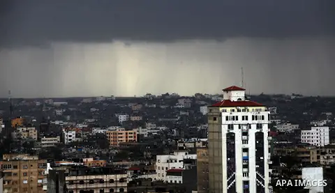 A general view from Gaza city during winter, on Dec. 12, 2013. The weather in Gaza dropped to 6 degrees Celsius (43 degrees Fahrenheit) with heavy rain showers and cloudy skies. Photo by Yasser Qudih