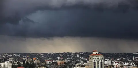 A general view from Gaza city during winter, on Dec. 12, 2013. The weather in Gaza dropped to 6 degrees Celsius (43 degrees Fahrenheit) with heavy rain showers and cloudy skies. Photo by Yasser Qudih