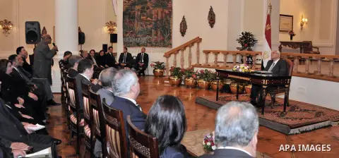 Egyptian interim president Adly Mansour meets with Representatives of national organizations, in Cairo on 22 December 2013. Photo by Mohammed Bendari