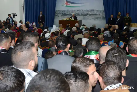 Palestinian President, Mahmoud Abbas (Abu Mazen) attends events of the Jerusalem in the West Bank city of Ramallah on January 11, 2013. Photo by Thaer Ganaim