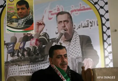 Palestinian deputy Fatah Majed Abu Shamala is greeted by relatives and friends at his house in Rafah southern Gaza strip on January 21, 2014. Palestinian Prime Minister in Gaza Strip Ismail Haniyeh announced on 06 Januar...