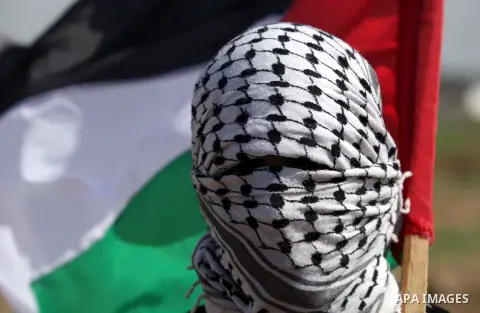 A Palestinian protestor waves his national flag during clashes with Israeli security forces near Nahal Oz border crossing with Israel, east of Gaza City, on February 25, 2014 following a demonstration to commemorate the...