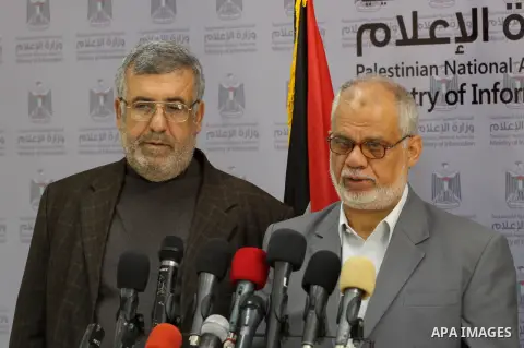 Palestinian Minister of Justice, Atallah Abu Subbah, speaks during a press conference, in Gaza city on Feb. 26, 2014. Photo by Mohammed Asad