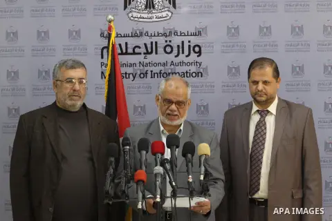 Palestinian Minister of Justice, Atallah Abu Subbah, speaks during a press conference, in Gaza city on Feb. 26, 2014. Photo by Mohammed Asad