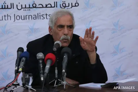 Fatah movement Leader Ibrahim Abu-Naja ,speaks during a press conference in Gaza city, Feb. 27, 2014. Photo by Ashraf Amra