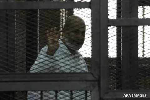 The Egyptian leader of Muslim Brotherhood Safwat Hegazy during his trial in the case of Rabaa Al-Adaweya, in Cairo Egypt on March 23, 2014. Photo by Mohammed Bendari