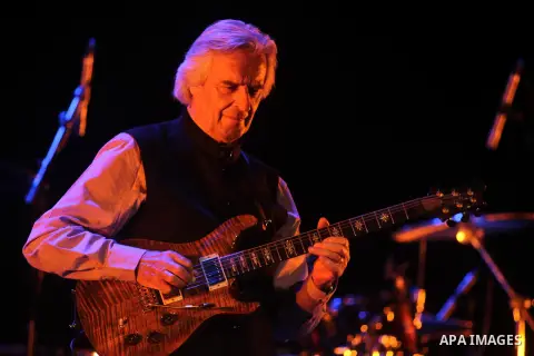 Jazz musician John Mclaughlin performs with the 4th Dimension at a concert in the West Bank city of Ramallah on April 9, 2014. Photo by Issam Rimawi