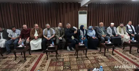Palestinian Prime Minister in Gaza Strip, Ismail Haniyeh meets with the aid convoy of "Miles of Smiles 26" at his office in Gaza city April 20, 2014. Photo by Ashraf Amra