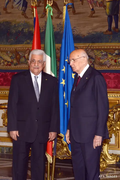Palestinian President Mahmoud Abbas meets with Italian President Giorgio Napolitano at the Quirinale in Rome, June 09, 2014. Photo by Thaer Ganaim