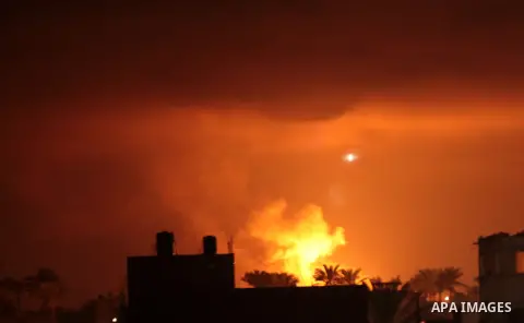 A ball of fire is seen following an Israel airstrike in Rafah, southern Gaza, on July 1, 2014. Israeli warplanes launched in the early morning hours of Tuesday, dozens of airstrikes on different targets in the Gaza Strip...