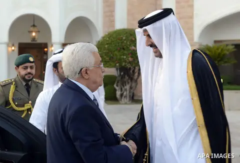 Palestinian President, Mahmoud Abbas (Abu Mazen) meets with Qatar Emir, Tamim Bin Hamad Al Thani, in Doha, Qatar, on July 20, 2014. Photo by Thaer Ganaim