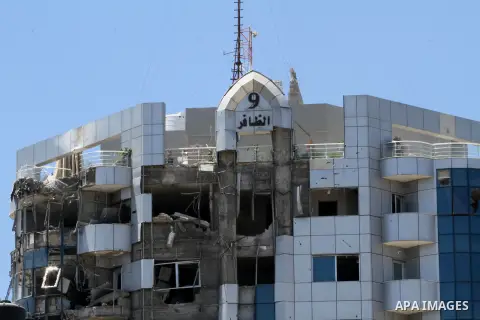 A general view shows the damage at the Tower El Zafer on August 3, 2014 in Gaza City after it was hit in an Israeli air strike. Renewed Israeli shelling killed at least 30 people in Gaza on Sunday after Prime Minister Be...
