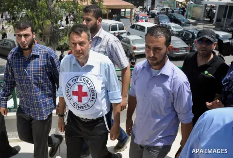 The President of the International Committee of the Red Cross (ICRC), Peter Maurer, visits Al-Shifa Hospital in Gaza City on Aug 05, 2014. ICRC spokesman in Gaza Nasser al-Naggar said Maurer would start his tour by visit...