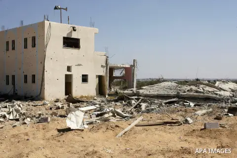 The rubble of a house, which witnesses said was badly damaged during the Israeli offensive, is seen in the east of Rafah in the southern Gaza Strip August 6, 2014. Israel pulled its last soldiers out of the Gaza Strip on...