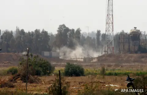 The site of Sofa Israeli military, is seen in the east of Rafah in the southern Gaza Strip August 6, 2014. Israel pulled its last soldiers out of the Gaza Strip on 05 August after four weeks of fighting, as a temporary t...