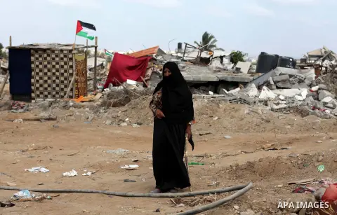 Palestinians inspect their destroyed houses, which witnesses said were damaged during the Israeli offensive, on the fourth day of a five-day ceasefire in Johr El-Deek village near the central Gaza Strip August 17, 2014....