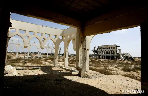 A general view taken on August 19, 2014, shows the destroyed and deserted terminals of the Gaza strips former international airport in the southern city of Rafah. Israel and the Palestinians have agreed to extend the cea...