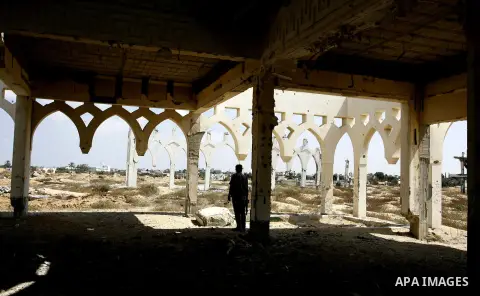 A general view taken on August 19, 2014, shows the destroyed and deserted terminals of the Gaza strips former international airport in the southern city of Rafah. Israel and the Palestinians have agreed to extend the cea...