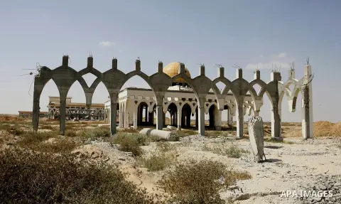 A general view taken on August 19, 2014, shows the destroyed and deserted terminals of the Gaza strips former international airport in the southern city of Rafah. Israel and the Palestinians have agreed to extend the cea...